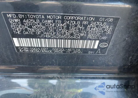 2008 Lexus Is 250 from USA, damaged, VIN JTHBK262585066404